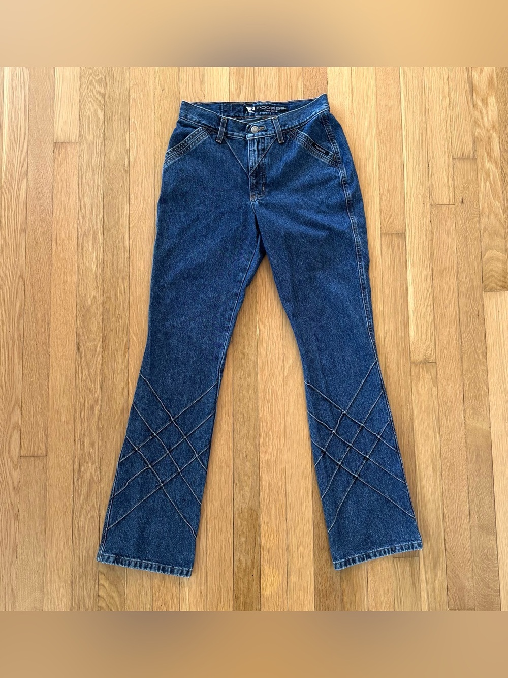 Vtg Rockies Low Rise Jeans Lattice Cross Diamond Paneled Western Denim Y2K 5